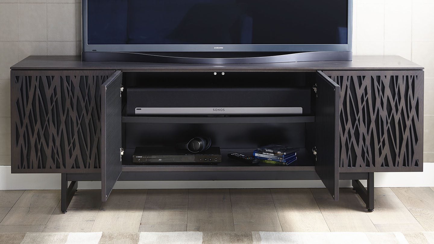 Elements tv stand with built in soundbar shelf bdi furniture blog 1440