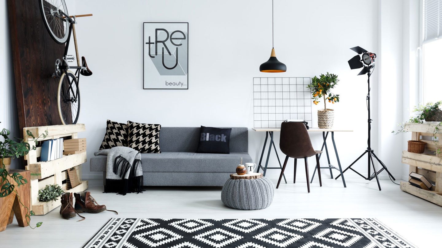 A modern, sleek, and minimalist-style of design millennial apartment.