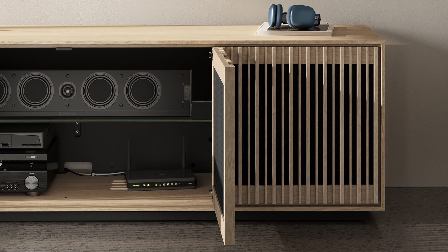 Profile 8479 BDI washed oak media storage cabinet soundbar blog 1440