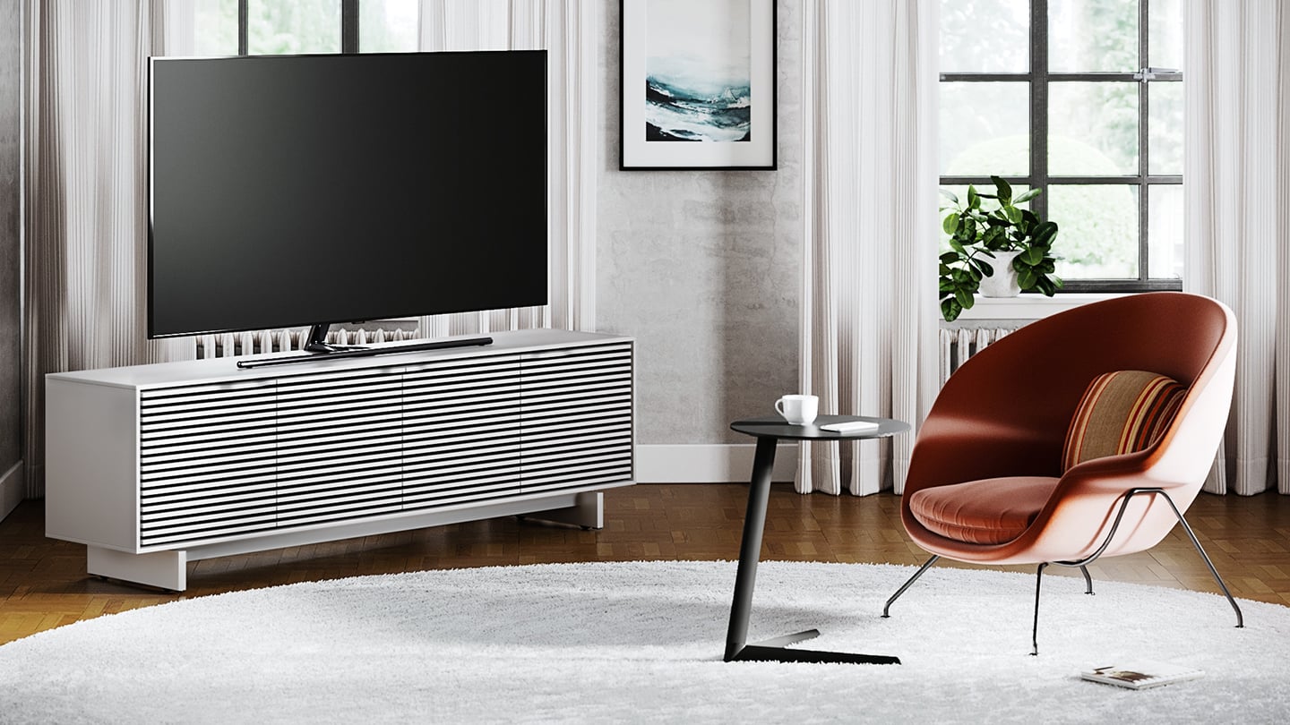 Align modern tv stand soundbar shelf doors bdi furniture
