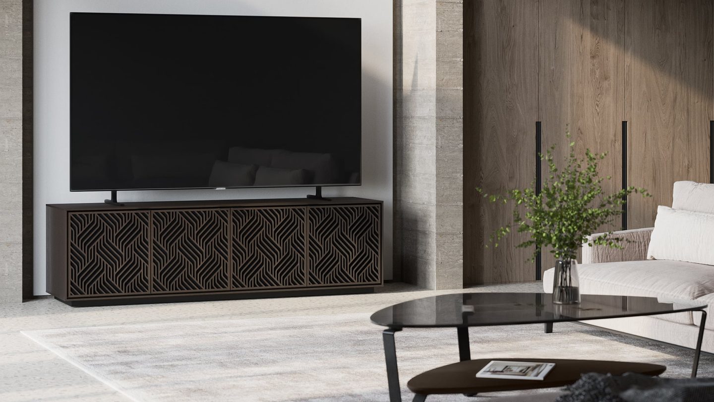 Elements weave media and storage cabinet 8703 BDI rolling base picking perfect media furniture