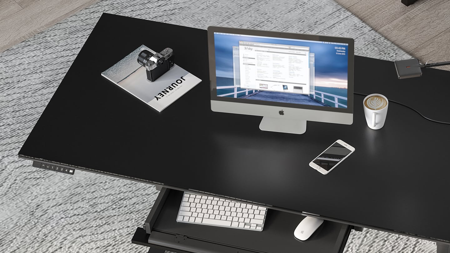 Stance standing desk bdi black satin glass desktop