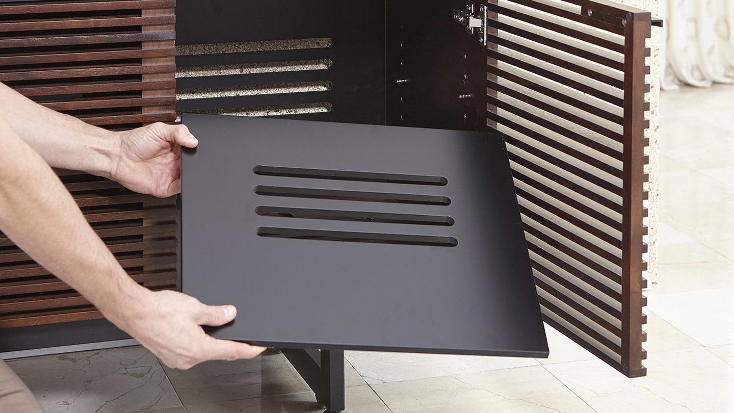 Ventilation is built into the base, back and adjustable shelves of all BDI cabinets, promoting natural airflow and allowing heat to easily escape.