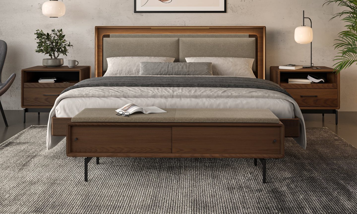 LINQ bench BDI 910 fabric upholstered storage bench PE MOC LS 1 Contour collection 3200 1920