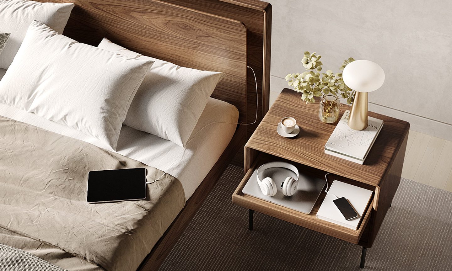 Up linq bedroom furniture BDI modern walnut platform bed with lighting 00005 off 3200x1920
