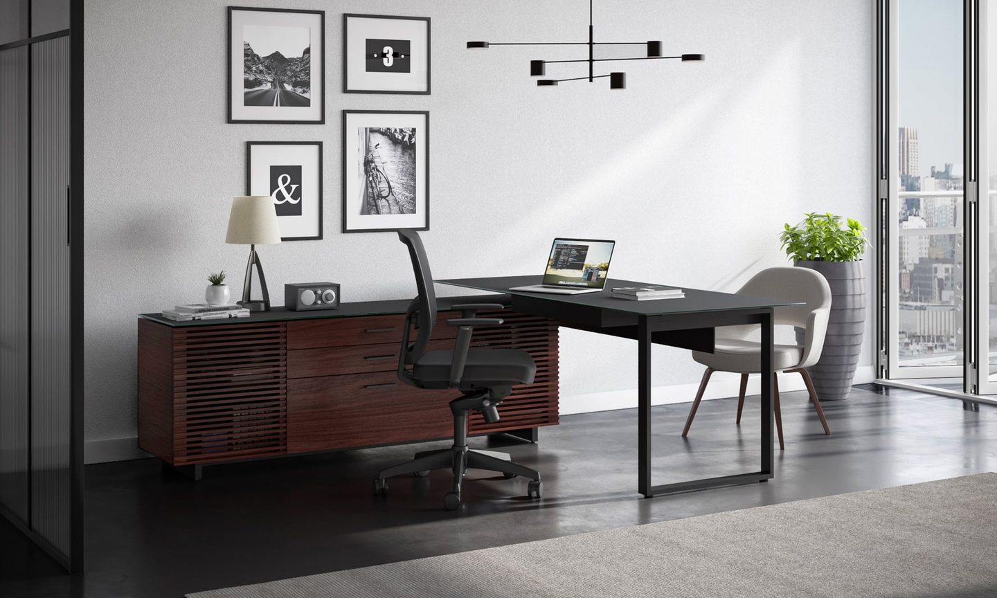 Corridor L shape Desk 6531 chocolate walnut collection