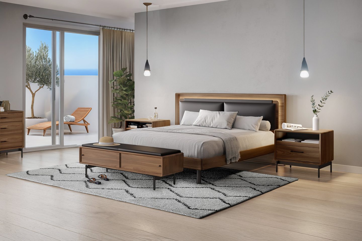 LINQ Bedroom collection from BDI enhanced bed with lighting and power features