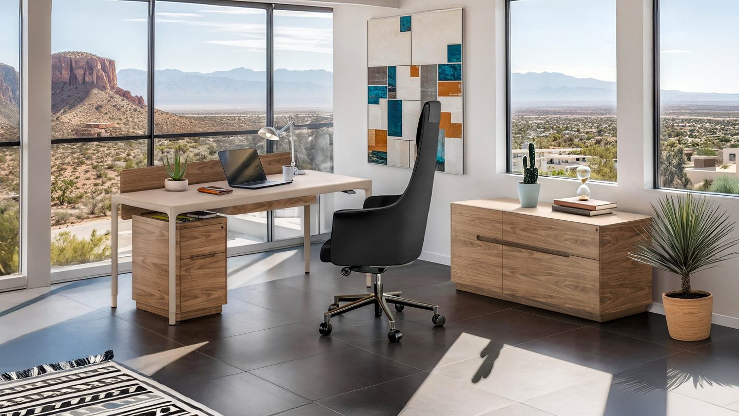 Luma modern office BDI desk file pedestal multifunction cabinet dune desert walnut 1440 810