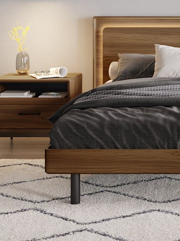 Up linq bed 9119 king BDI walnut modern platform bed CURVE APPEAL 360