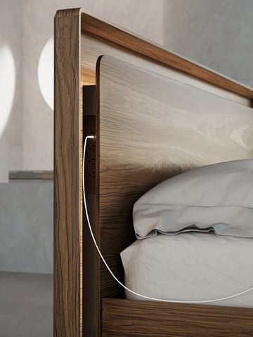 Up linq bed 9119 king BDI walnut modern platform bed built in lighting 360