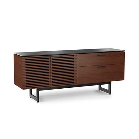The Corridor Office Credenza by BDI in chocolate walnut large elegant storage cabinet with glass top