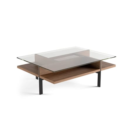 The Terrace Rectangular Coffee Table by BDI in walnut offers ample open storage
