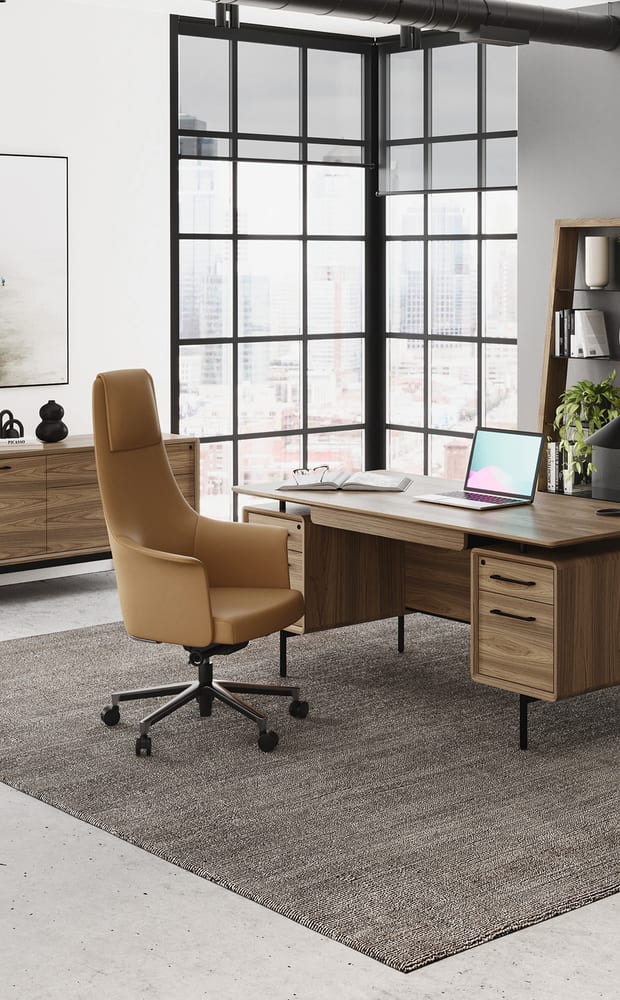 Linq office BDI modern desk credenza walnut furniture promo