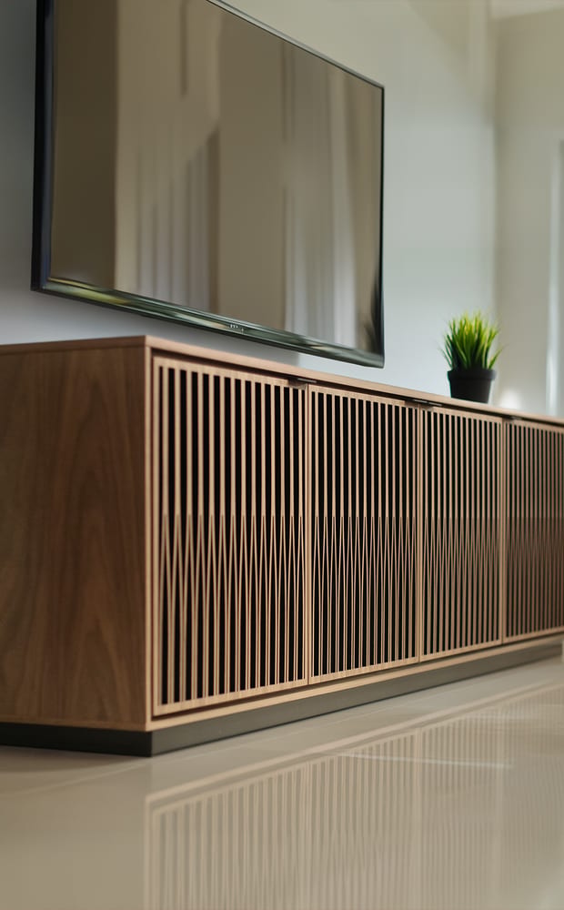 The Elements Storage Console by BDI precision-cut doors with adjustable storage