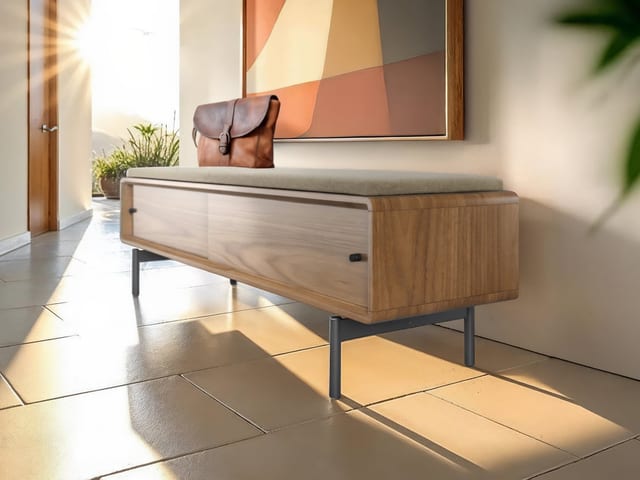 LINQ bench BDI 9101 fabric upholstered storage bench AL WL modern bedroom