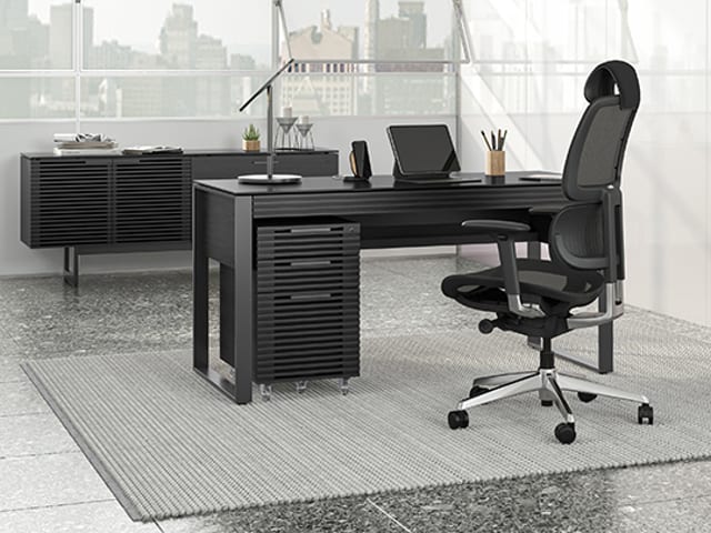 Corridor desk 6501 with credenza mobile file pedestal BDI furniture charcoal stained ash modern small office furniture 540