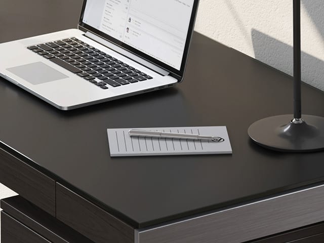 Sequel 20 modern home office desks by BDI feature highly durable tempered glass that is unbelievably soft and provides protection from dings and scratches.