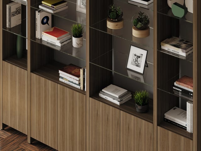Linea shelf BDI glass shelf detail Natural Walnut