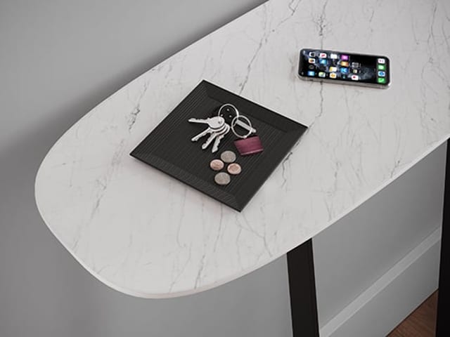 Cloud 9's top is durable textured Italian porcelain. This resilient surface is smooth to the touch and resistant to scratches, stains, and heat.
