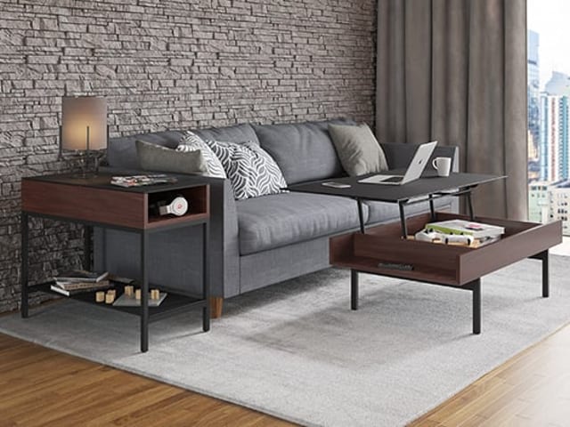 Reveal modern glass top end coffee table collection bdi furniture chocolate walnut 540