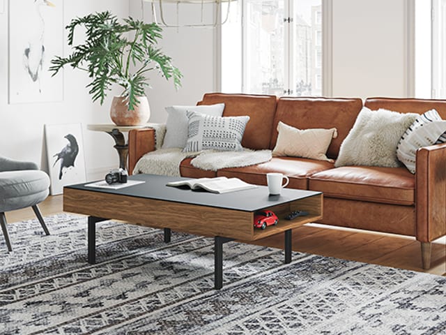 Reveal modern lift glass top coffee table table BDI walnut 540 405