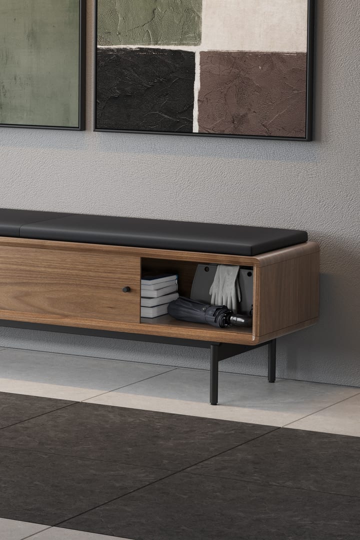 LINQ bench BDI 9102 leather upholstered storage bench WL open 720 1080