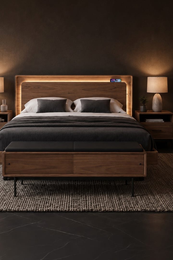 LINQ bedroom collection BDI Walnut 2026 headboard lighting 720 1080