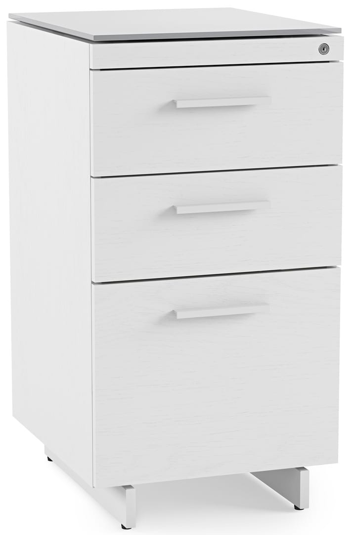 The Centro 3 Drawer Mobile File Pedestal in White with glass top