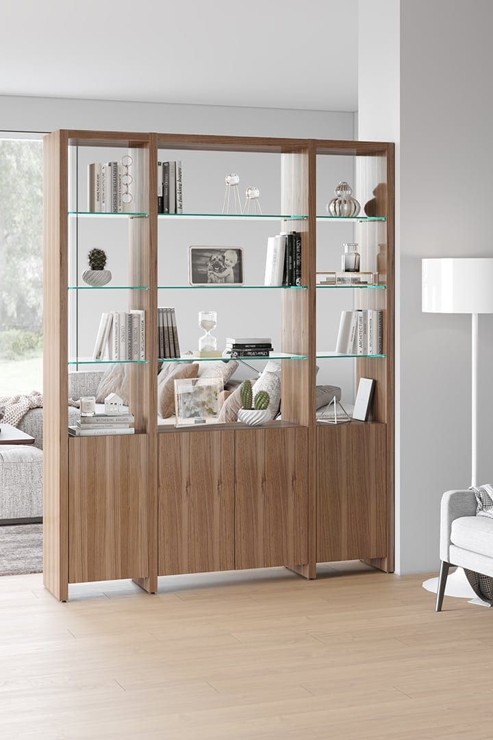 Linea Expandable Narrow Bookshelf With Glass Shelves | BDI Furniture