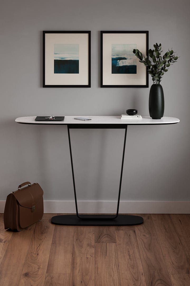 BDI Cloud 9 modern slim console table in Cirrus White finish.