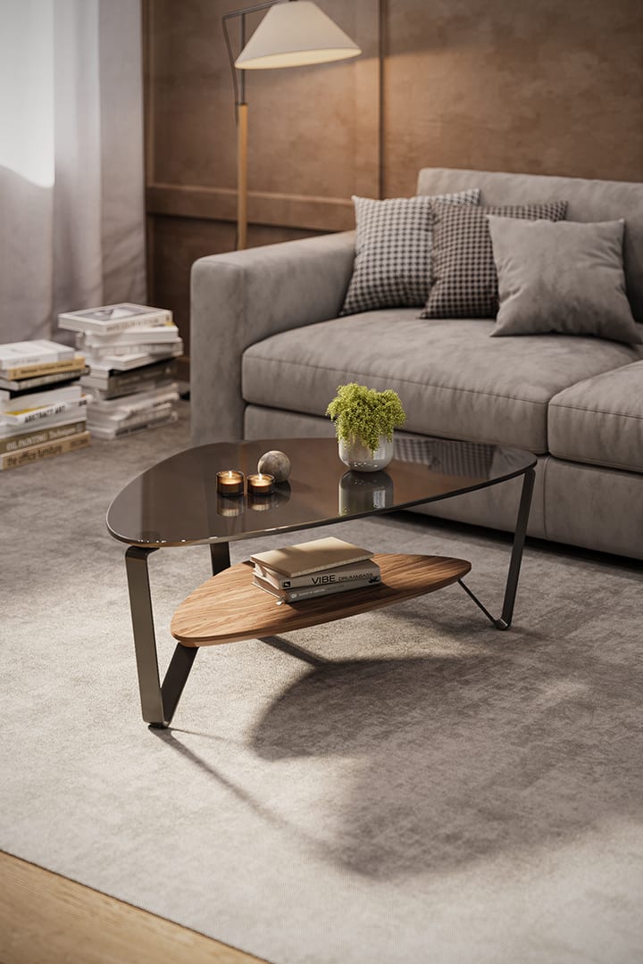 Dino small coffee 1364 BDI natural walnut modern glass wood table 720 1080