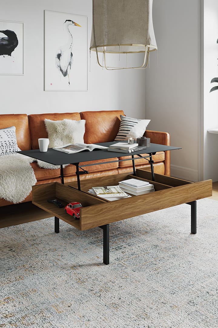 Reveal modern lift glass top coffee table table BDI walnut 720 1080