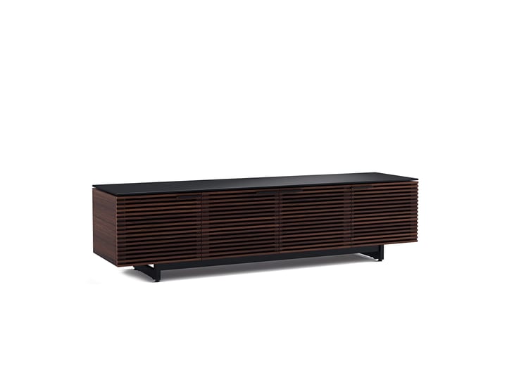 Corridor 8173 media console from BDI in chocolate walnut with louvered doors soundbar shelf cable management hidden wheels