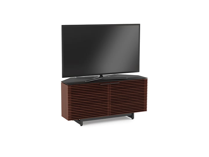 The Corridor Corner Media Cabinet by BDI in Chocolate Walnut modern TV stand with tapered corners
