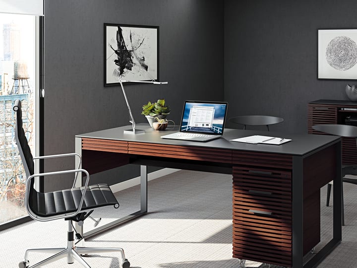 The versatile Corridor Office Mobile File Pedestal by BDI in chocolate walnut with three locking drawers