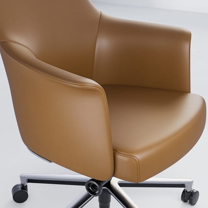 Bolo chair 3531 5 Detail view of arm leather stitching brown curves 720
