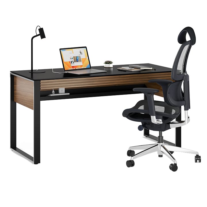 Corridor desk 6501 BDI natural walnut power management ledge 720 1