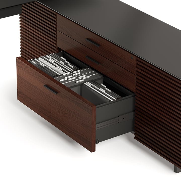 Locking file storage on the Corridor 6531 L-Shaped Desk by BDI Furniture.