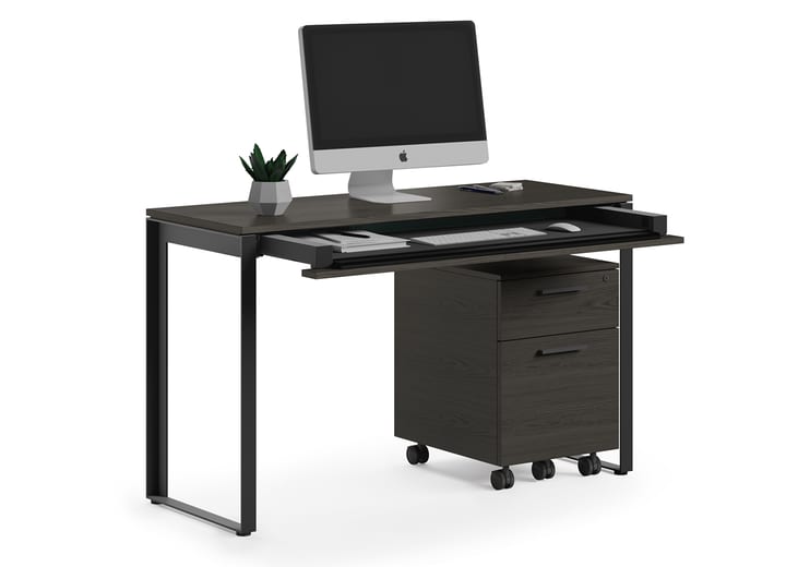 Linea 6222 slim and modern console and laptop desk by BDI, shown in Charcoal Stained Ash finish.