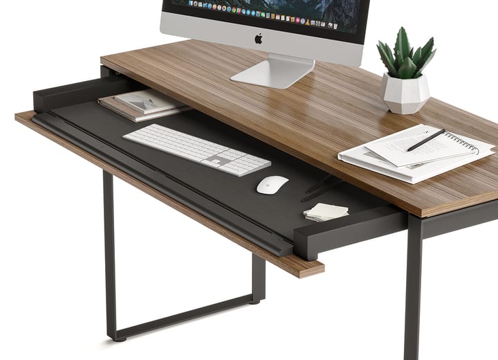 Linea console desk 6222 BDI keyboard drawer feature walnut