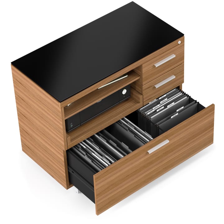 The adjustable Sequel 6117 multi-function filing cabinet adapts to accommodate hanging folders of any size – Legal, Letter, A4, and Foolscap.