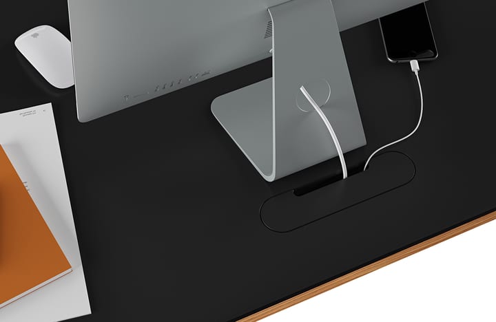The Sequel Lift Desk by BDI adjustable standing desk featuring integrated wire management.