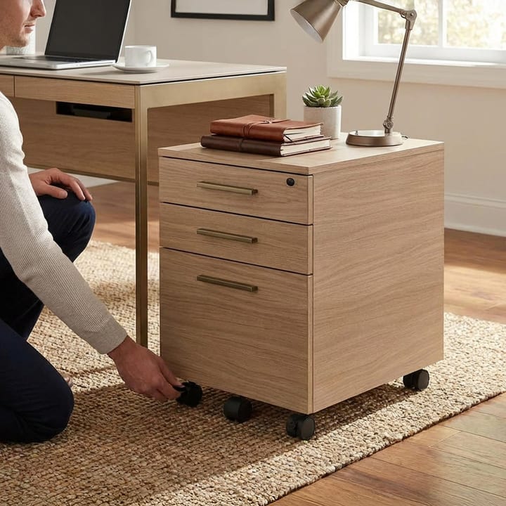 BDI Sequel Studio 6607 file pedestal storage mobility feature with locking casters.
