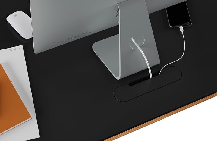 The Sequel Lift Desk by BDI adjustable standing desk featuring integrated wire management.