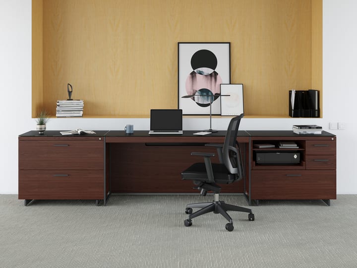 BDI Sequel 6116 lateral file cabinet and 6117 multi-function office cabinet.