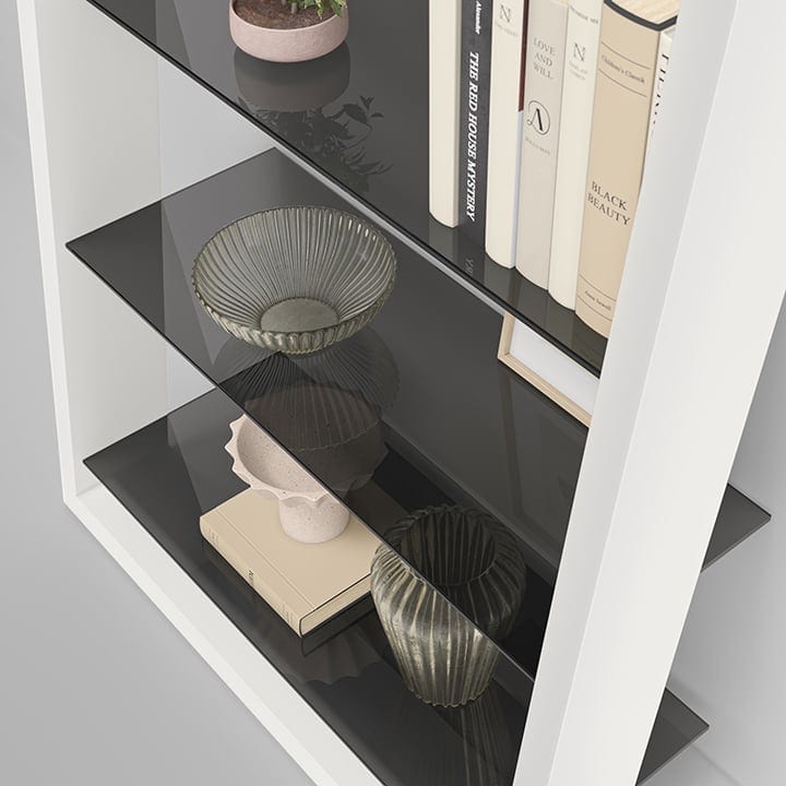 Eileen 5166 BDI Modern Leaning Shelf white grey tinted glass shelf detail 720