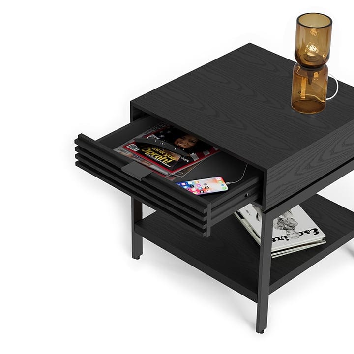 Cora end table 1176 BDI ebonized ash charcoal modern wood occasional furniture open drawer split 720
