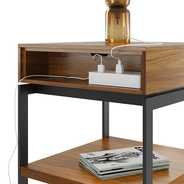 Cora modern end table 1176 BDI furniture natural walnut wood detail power strip split 720