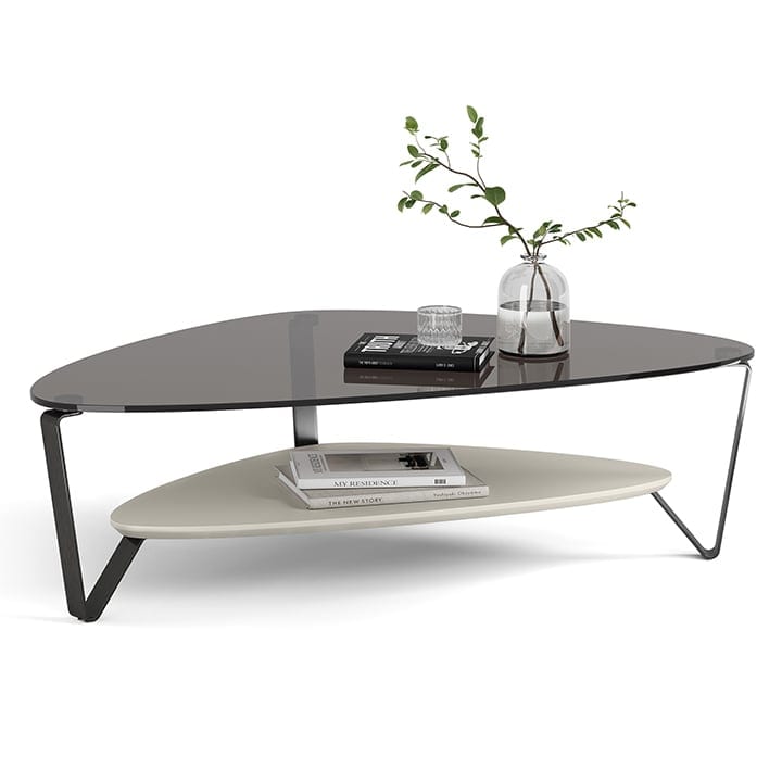 Dino large modern glass top wood triangular coffee table 1363 BDI stone grey 720