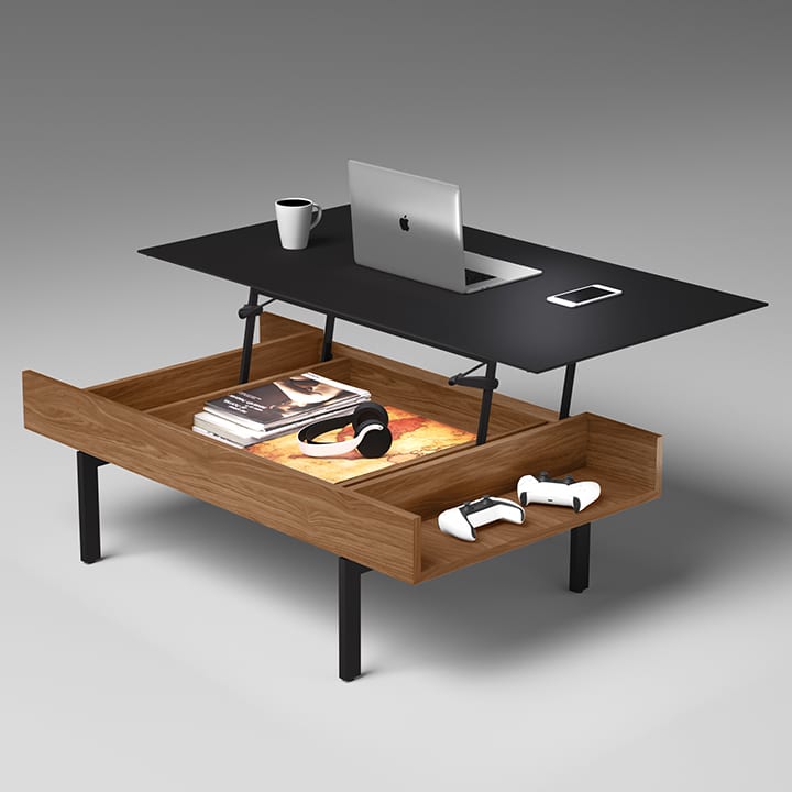 Reveal is so much more than a beautiful coffee table. It's a versatile motion table with so many practical applications, from a convenient workspace to a place to enjoy a meal in front of the television or keep essentials organized and within reach.